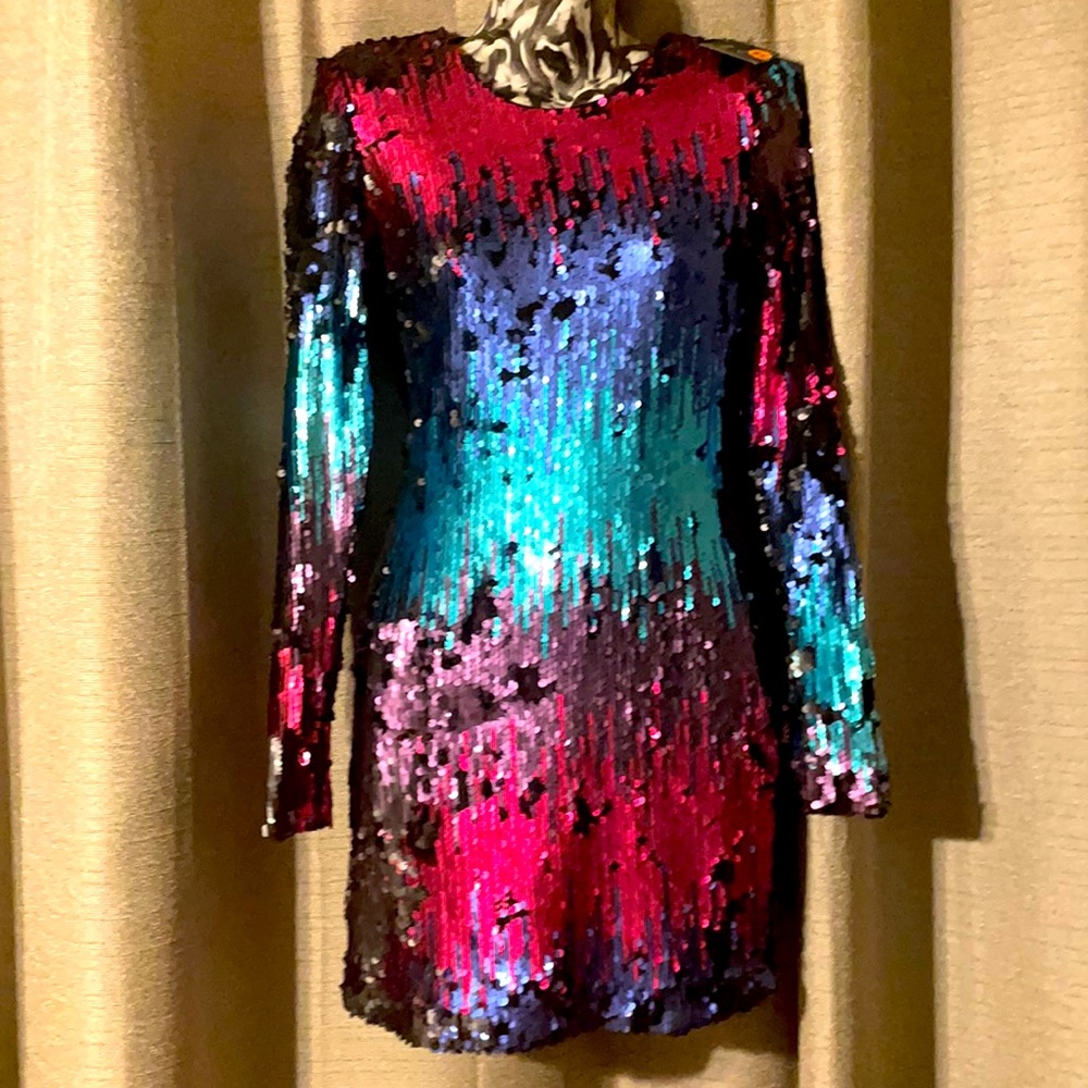 Iridescent Sequin Long Sleeve Dress Sz M